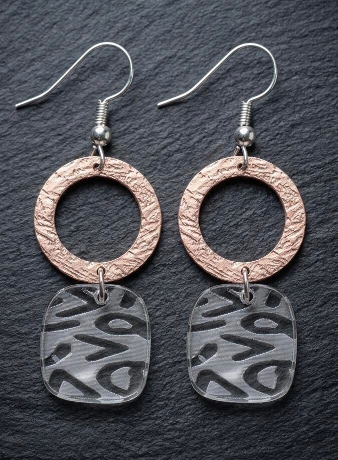 The Copper Shield | Clear Etched Earrings