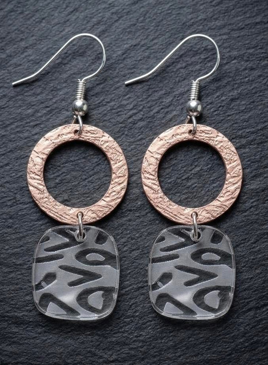 The Copper Shield | Clear Etched Earrings